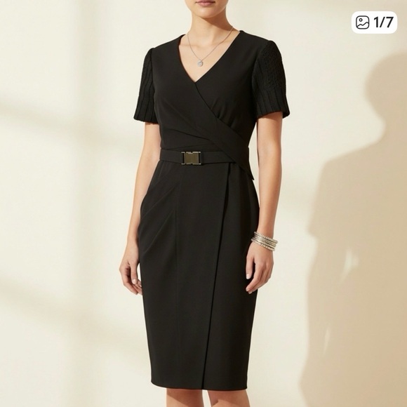 Nue by Shani Dresses & Skirts - Nue by Shani Shapewear Lined Black V-Neck, Knit Sleeves Belted Midi Dress    NWT